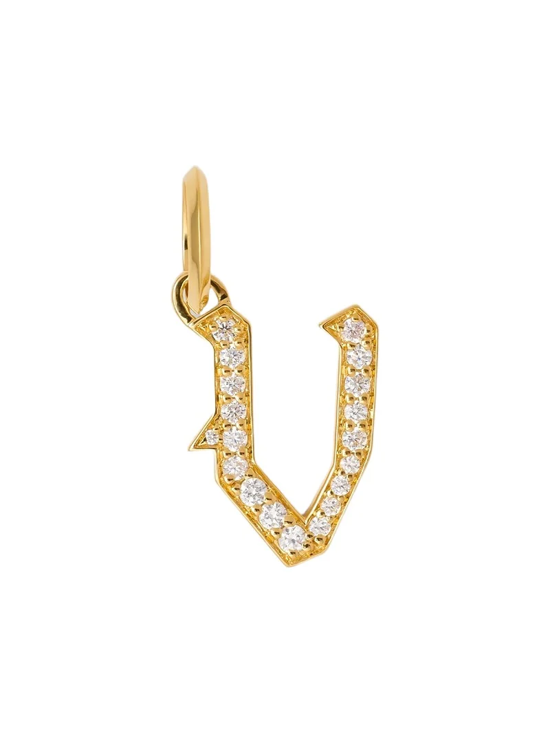 Jennifer Fisher Jennifer Fisher Capital Gothic Letter Charm with Pavé White Diamonds V / 18K Yellow Gold