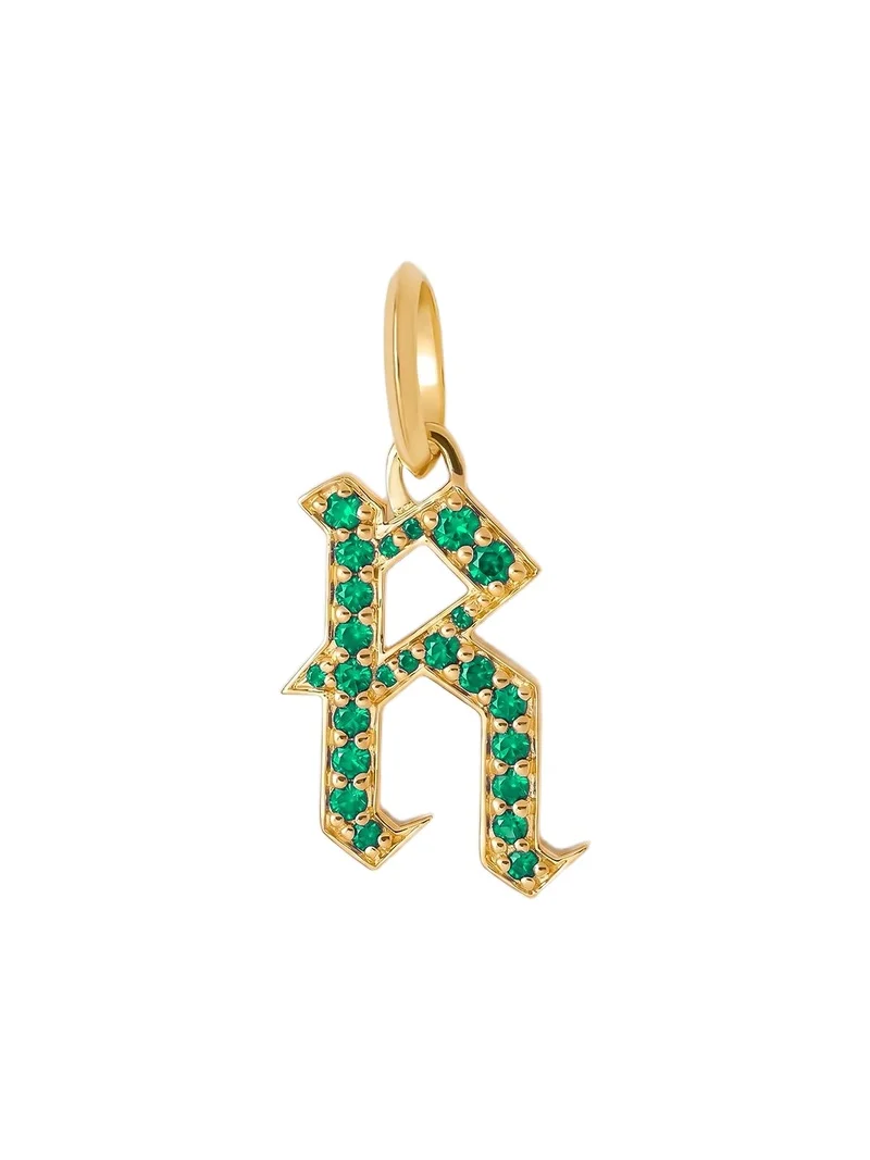 Jennifer Fisher Jennifer Fisher Capital Gothic Letter Charm with Pavé Gemstones Emerald / R