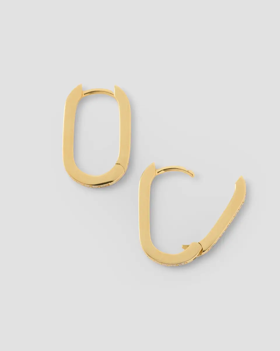 Jennifer Fisher Jennifer Fisher 18k Elongated Link Huggie with Pavé Diamonds | Thumbnail 2 Jennifer Fisher Jennifer Fisher 18k Elongated Link Huggie with Pavé Diamonds | Thumbnail 2