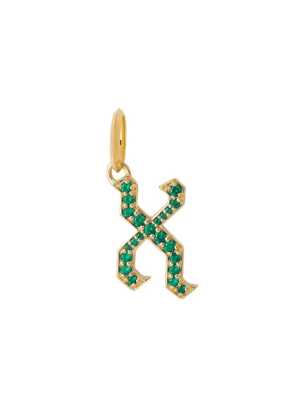 Jennifer Fisher Jennifer Fisher Capital Gothic Letter Charm with Pavé Gemstones Emerald / X