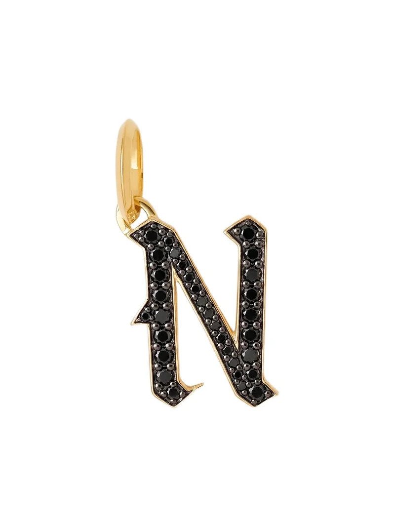 Jennifer Fisher Capital Gothic Letter Charm with Pavé Black Diamonds 18K Yellow Gold / N Jennifer Fisher Capital Gothic Letter Charm with Pavé Black Diamonds 18K Yellow Gold / N