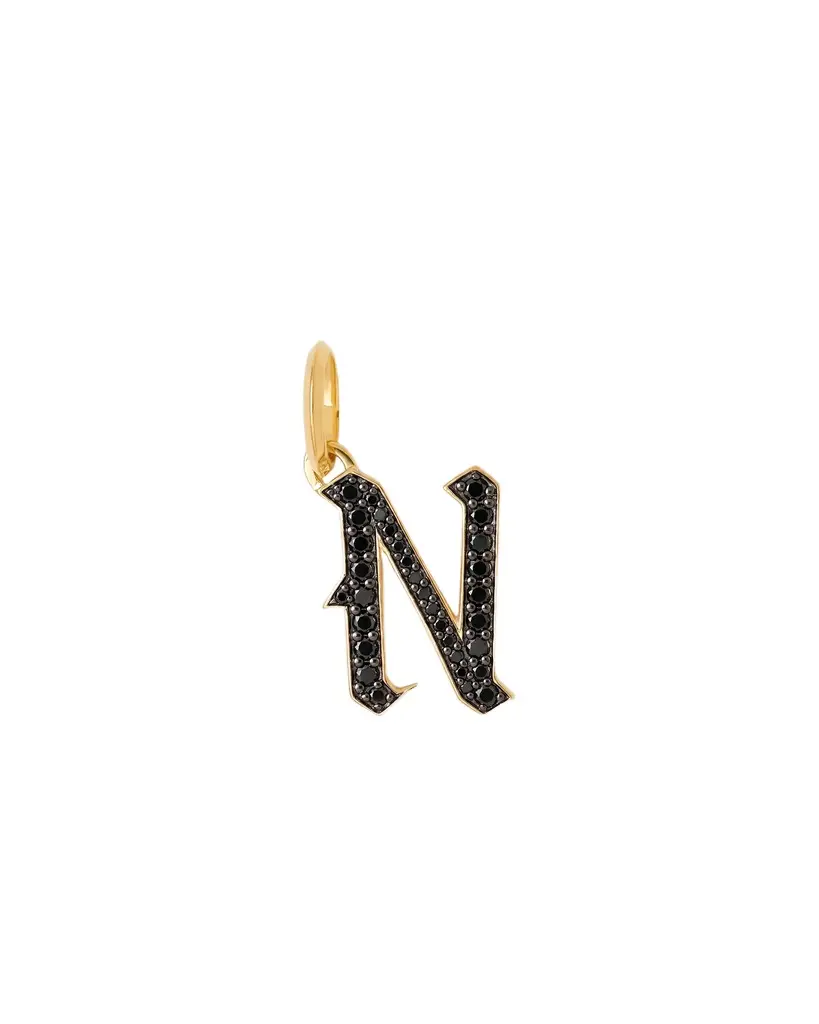 Jennifer Fisher Capital Gothic Letter Charm with Pavé Black Diamonds 18K Yellow Gold / N Jennifer Fisher Capital Gothic Letter Charm with Pavé Black Diamonds 18K Yellow Gold / N