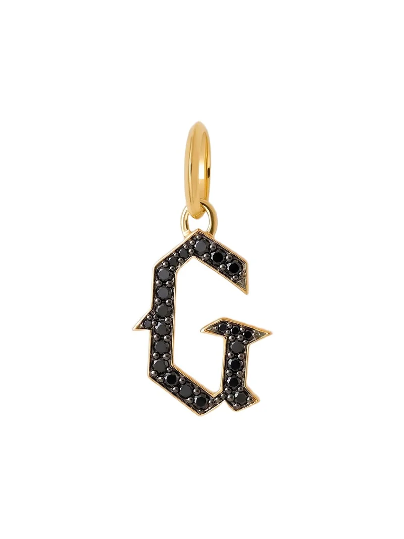 Jennifer Fisher Jennifer Fisher Capital Gothic Letter Charm with Pavé Black Diamonds 18K Yellow Gold / G