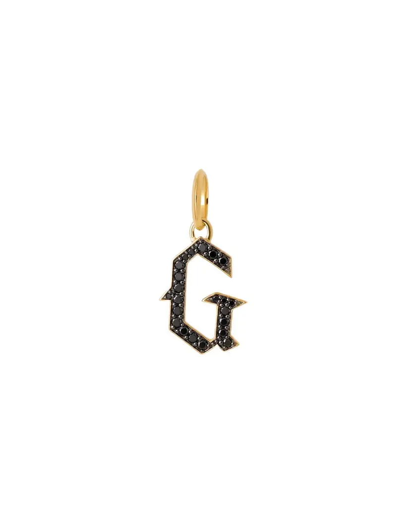 Jennifer Fisher Capital Gothic Letter Charm with Pavé Black Diamonds 18K Yellow Gold / G Jennifer Fisher Capital Gothic Letter Charm with Pavé Black Diamonds 18K Yellow Gold / G
