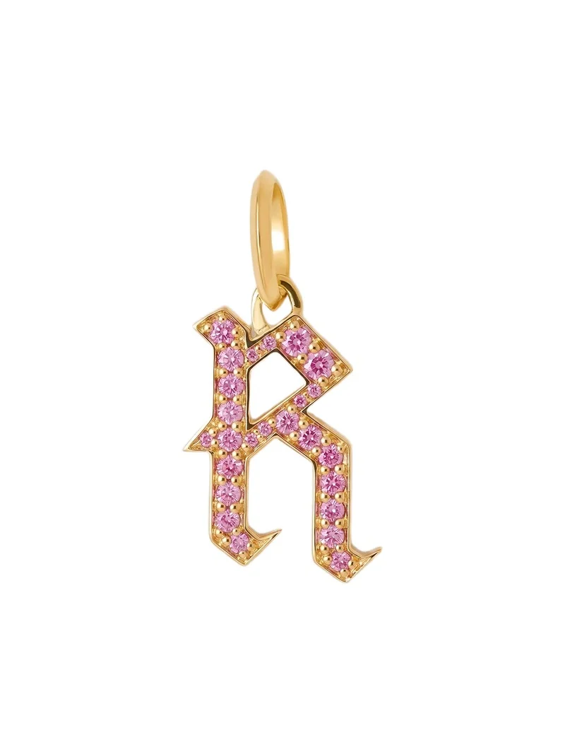Jennifer Fisher Capital Gothic Letter Charm with Pavé Gemstones Pink Sapphire / R Jennifer Fisher Capital Gothic Letter Charm with Pavé Gemstones Pink Sapphire / R