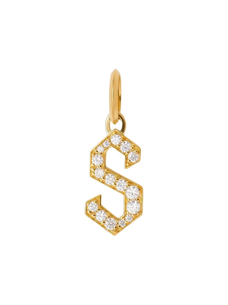 Jennifer Fisher Capital Gothic Letter Charm with Pavé White Diamonds S / 18K Yellow Gold