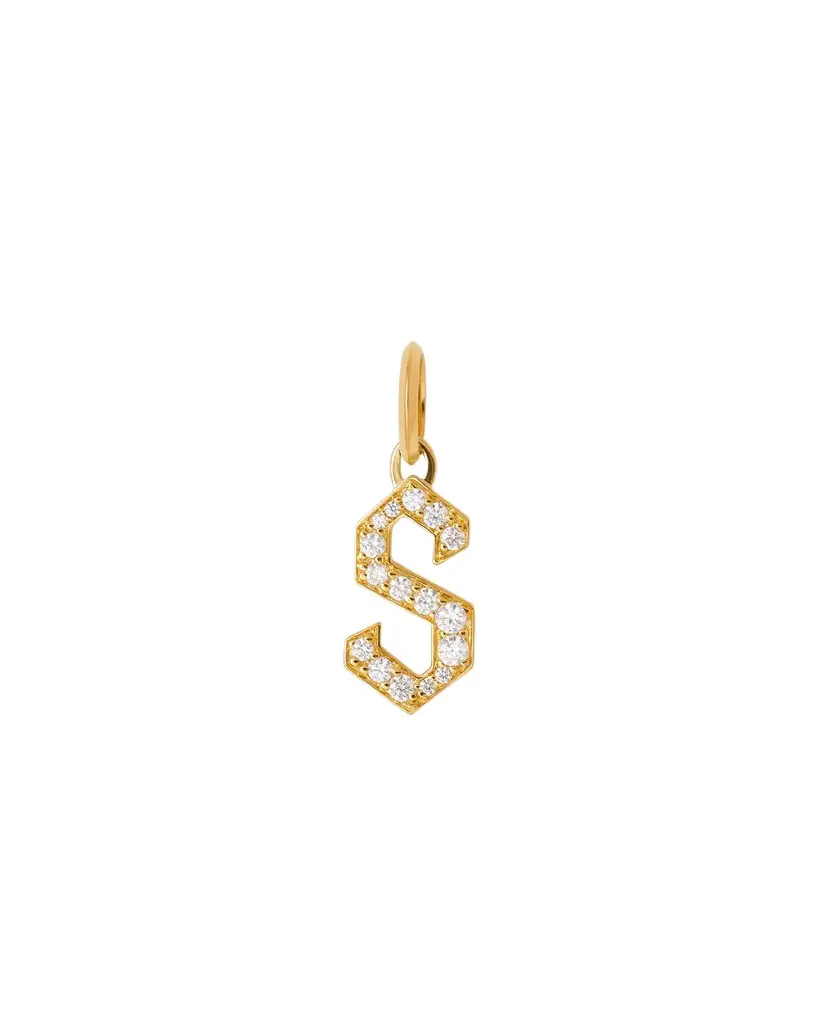 Jennifer Fisher Jennifer Fisher Capital Gothic Letter Charm with Pavé White Diamonds S / 18K Yellow Gold