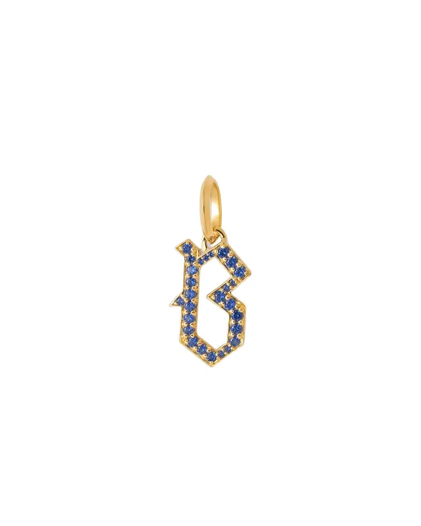 Jennifer Fisher Jennifer Fisher Capital Gothic Letter Charm with Pavé Gemstones Blue Sapphire / B