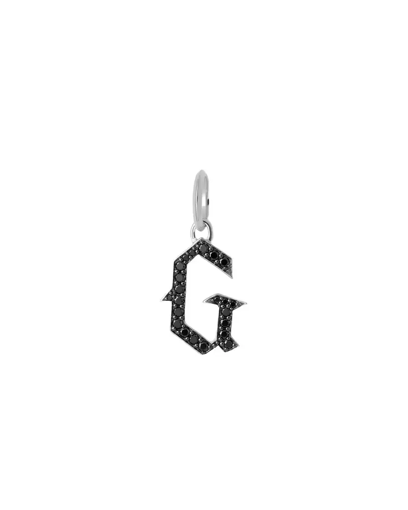 Jennifer Fisher Capital Gothic Letter Charm with Pavé Black Diamonds 18K White Gold / G Jennifer Fisher Capital Gothic Letter Charm with Pavé Black Diamonds 18K White Gold / G