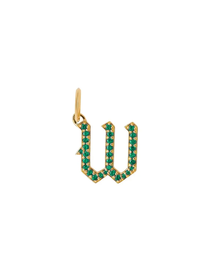 Jennifer Fisher Jennifer Fisher Capital Gothic Letter Charm with Pavé Gemstones Emerald / W