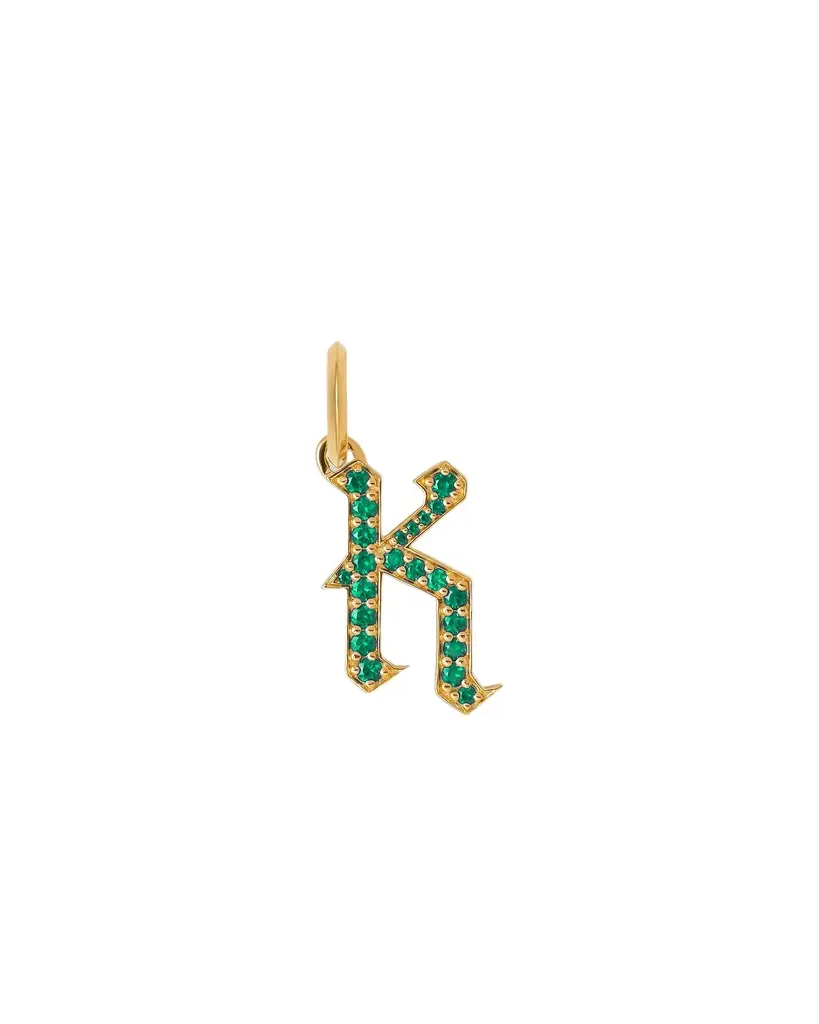 Jennifer Fisher Jennifer Fisher Capital Gothic Letter Charm with Pavé Gemstones Emerald / K