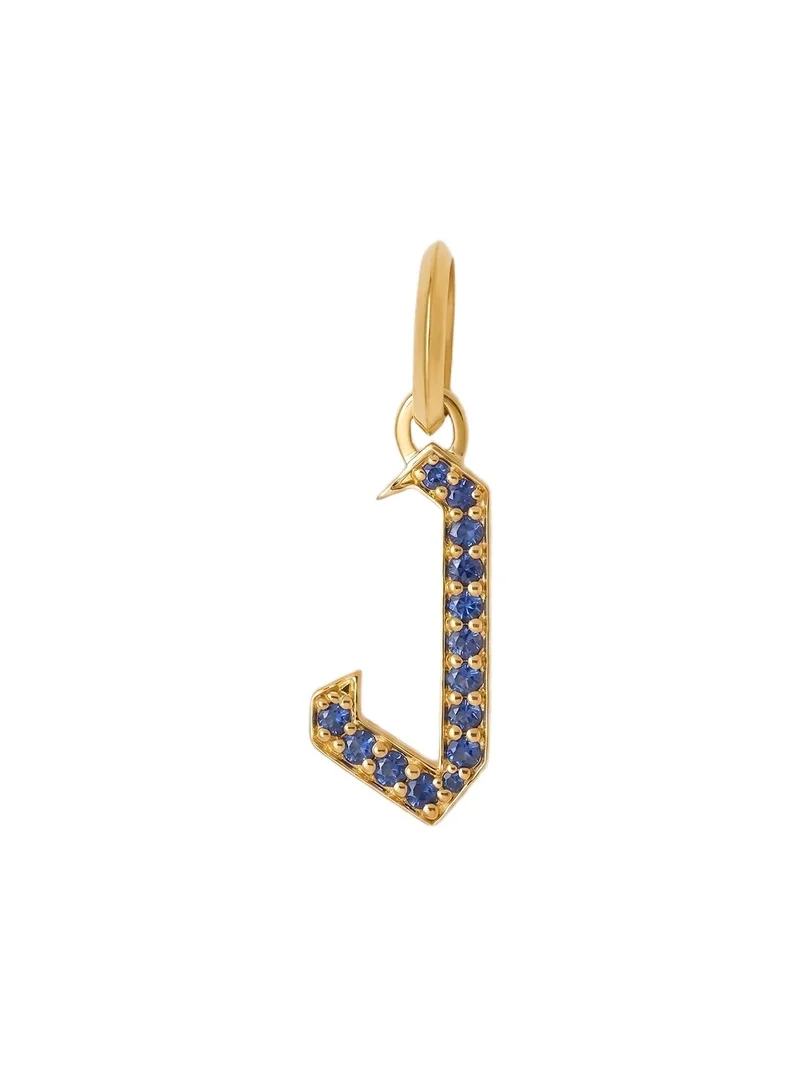 Capital Gothic Letter Charm with Pavé Gemstones Blue Sapphire / J Capital Gothic Letter Charm with Pavé Gemstones Blue Sapphire / J
