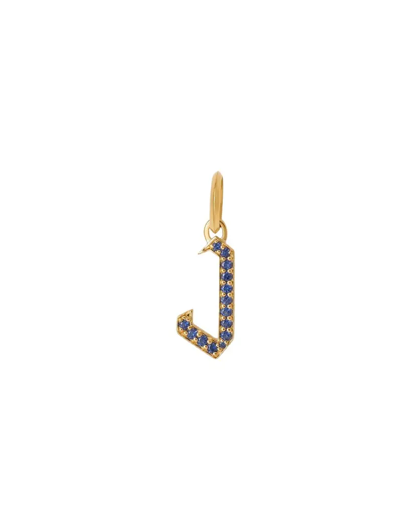 Jennifer Fisher Jennifer Fisher Capital Gothic Letter Charm with Pavé Gemstones Blue Sapphire / J