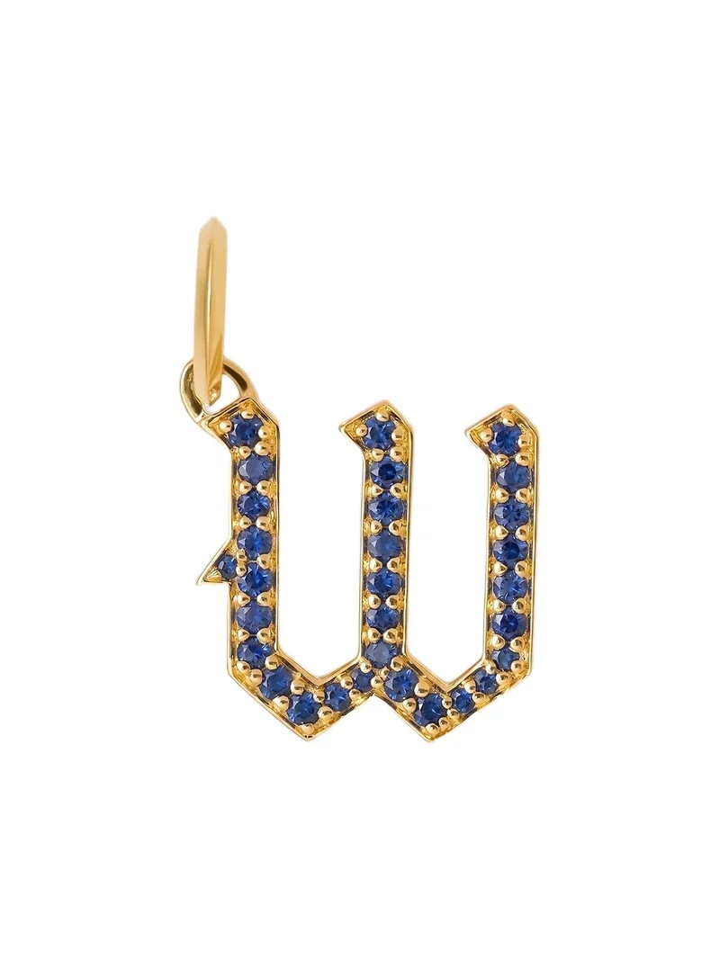 Capital Gothic Letter Charm with Pavé Gemstones Blue Sapphire / W Capital Gothic Letter Charm with Pavé Gemstones Blue Sapphire / W
