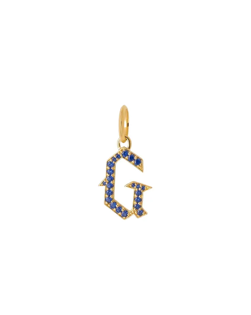 Jennifer Fisher Jennifer Fisher Capital Gothic Letter Charm with Pavé Gemstones Blue Sapphire / G