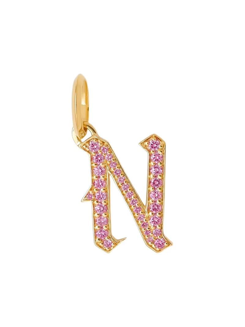 Jennifer Fisher Capital Gothic Letter Charm with Pavé Gemstones Pink Sapphire / N