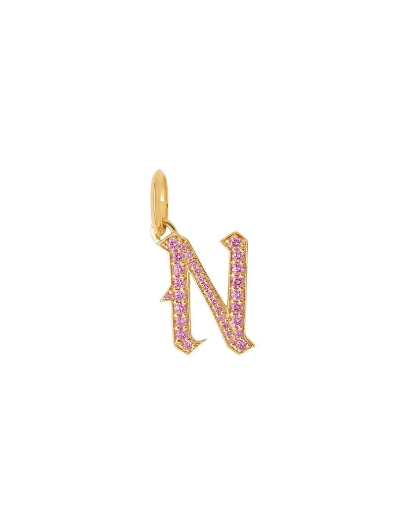 Jennifer Fisher Capital Gothic Letter Charm with Pavé Gemstones Pink Sapphire / N Jennifer Fisher Capital Gothic Letter Charm with Pavé Gemstones Pink Sapphire / N
