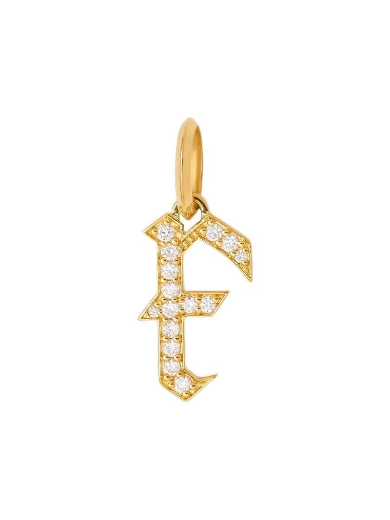 Capital Gothic Letter Charm with Pavé White Diamonds F / 18K Yellow Gold Capital Gothic Letter Charm with Pavé White Diamonds F / 18K Yellow Gold