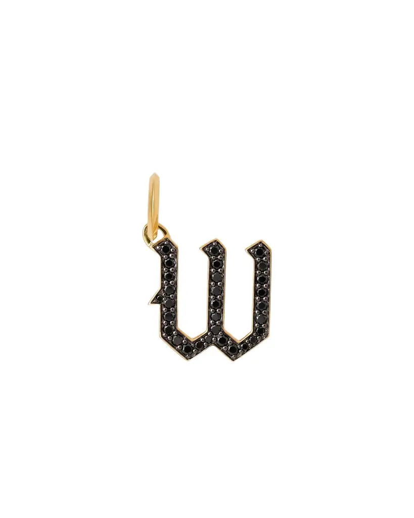 Jennifer Fisher Capital Gothic Letter Charm with Pavé Black Diamonds 18K Yellow Gold / W Jennifer Fisher Capital Gothic Letter Charm with Pavé Black Diamonds 18K Yellow Gold / W
