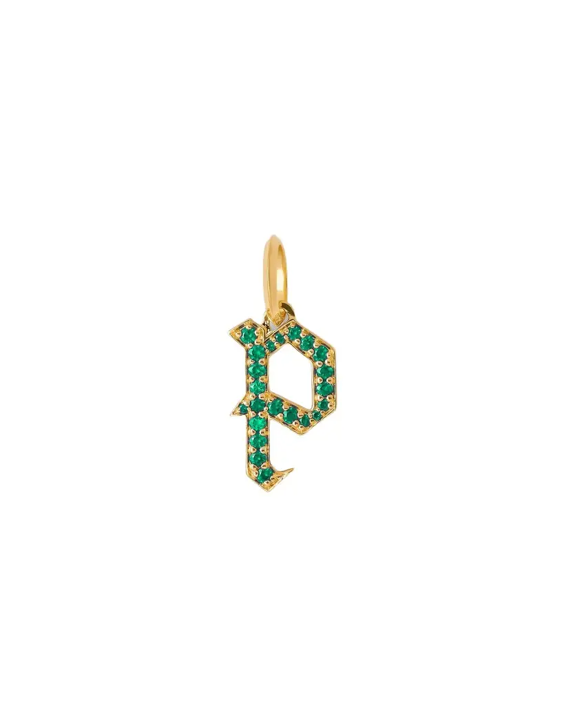 Jennifer Fisher Jennifer Fisher Capital Gothic Letter Charm with Pavé Gemstones Emerald / P