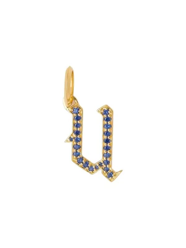 Jennifer Fisher Jennifer Fisher Capital Gothic Letter Charm with Pavé Gemstones Blue Sapphire / U