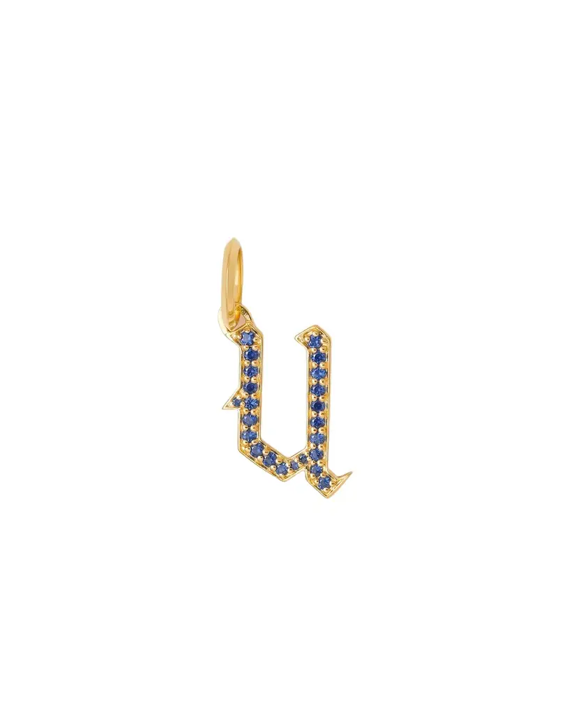 Jennifer Fisher Jennifer Fisher Capital Gothic Letter Charm with Pavé Gemstones Blue Sapphire / U