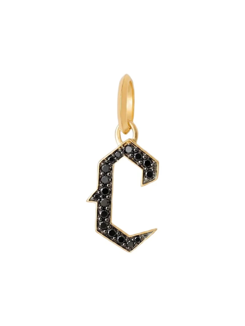 Capital Gothic Letter Charm with Pavé Black Diamonds 18K Yellow Gold / C Capital Gothic Letter Charm with Pavé Black Diamonds 18K Yellow Gold / C