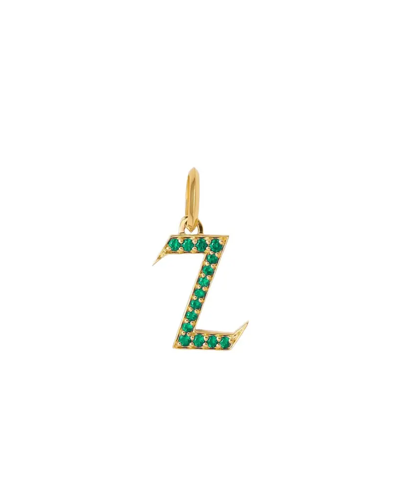Jennifer Fisher Jennifer Fisher Capital Gothic Letter Charm with Pavé Gemstones Emerald / Z