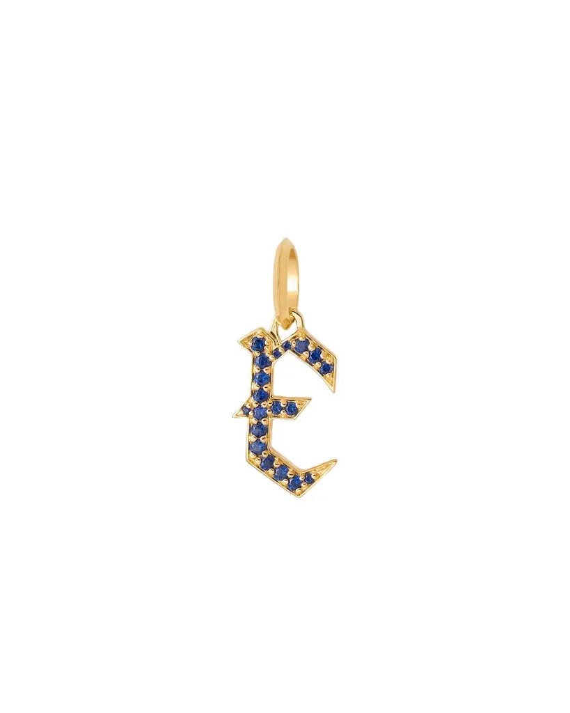 Jennifer Fisher Jennifer Fisher Capital Gothic Letter Charm with Pavé Gemstones Blue Sapphire / E