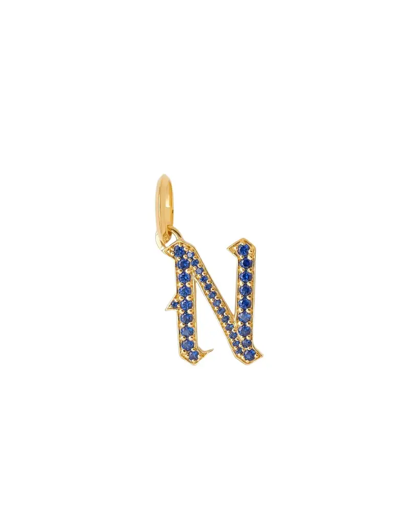 Jennifer Fisher Jennifer Fisher Capital Gothic Letter Charm with Pavé Gemstones Blue Sapphire / N