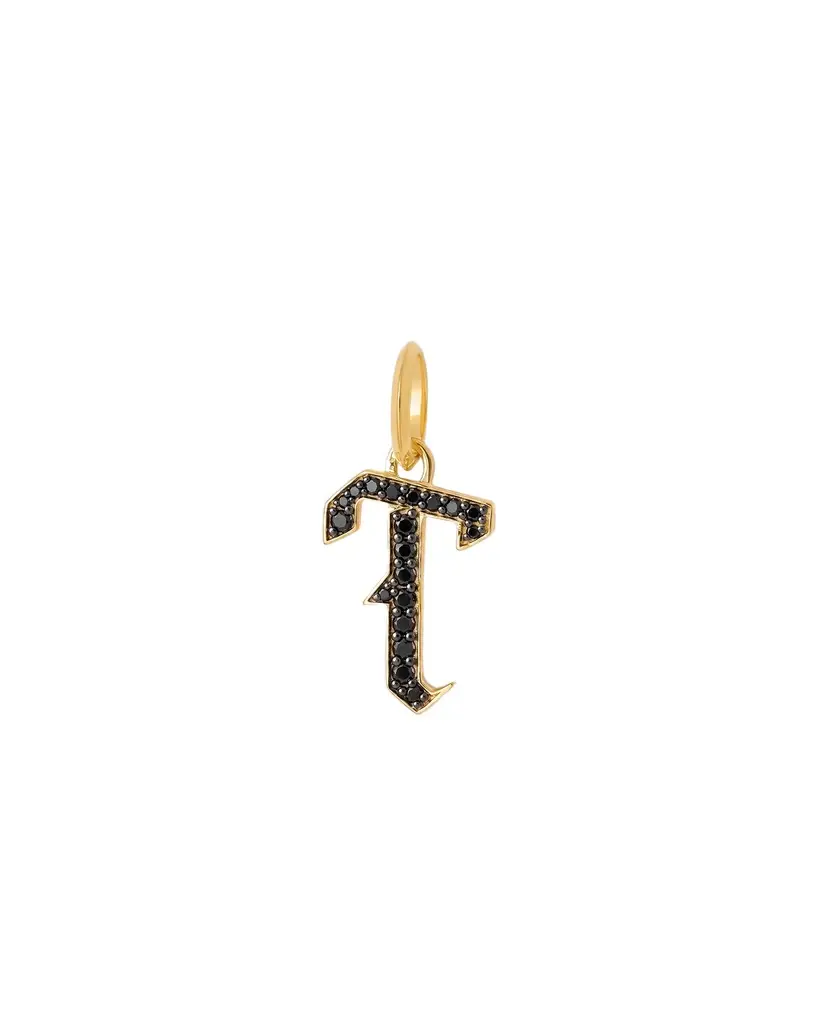 Jennifer Fisher Jennifer Fisher Capital Gothic Letter Charm with Pavé Black Diamonds 18K Yellow Gold / T