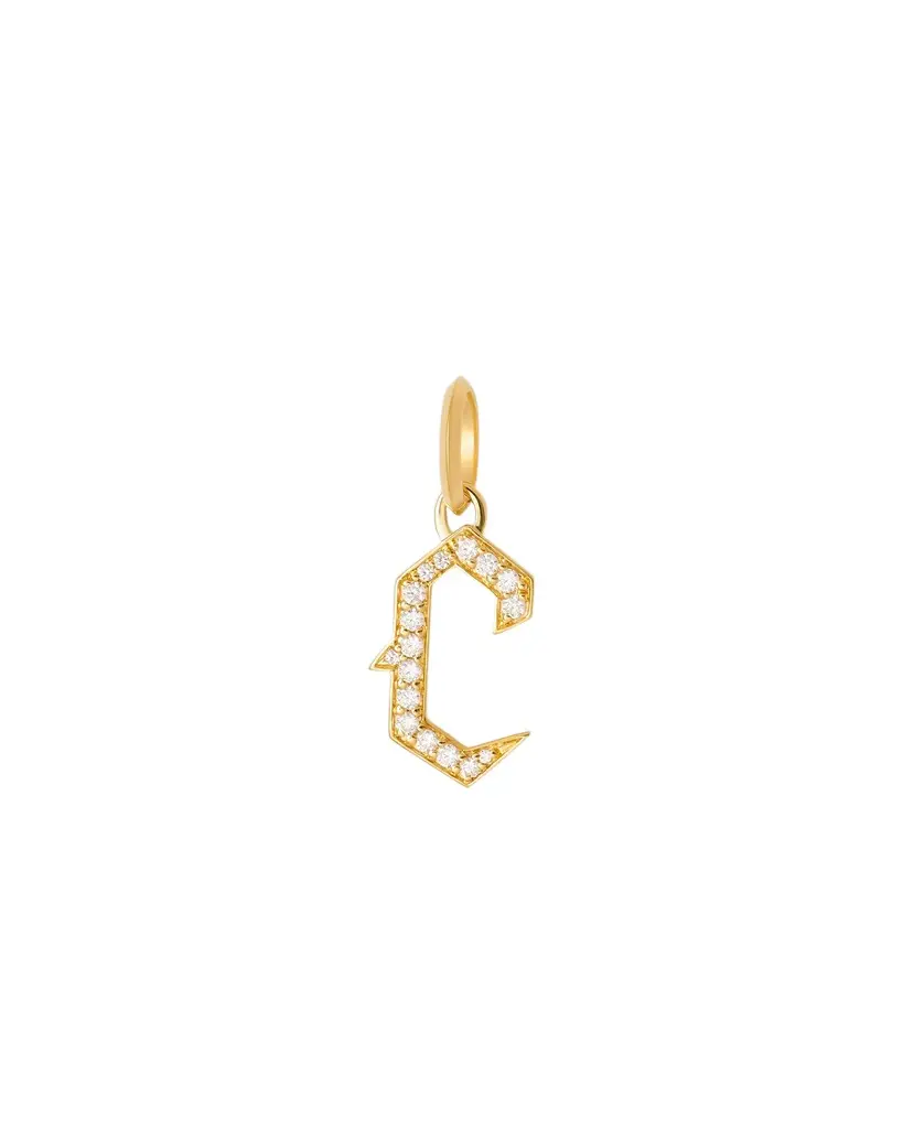 Jennifer Fisher Jennifer Fisher Capital Gothic Letter Charm with Pavé White Diamonds C / 18K Yellow Gold