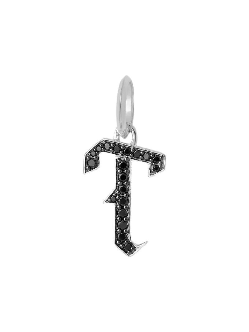 Capital Gothic Letter Charm with Pavé Black Diamonds 18K White Gold / T Capital Gothic Letter Charm with Pavé Black Diamonds 18K White Gold / T