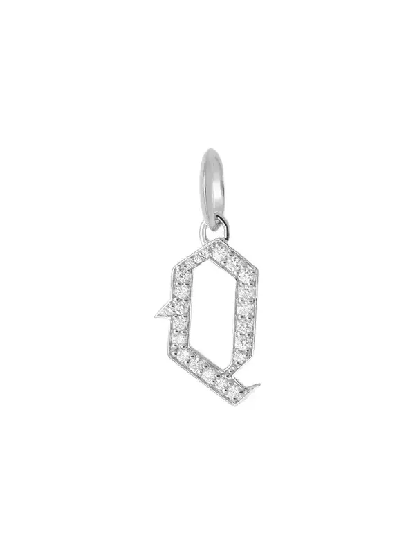 Capital Gothic Letter Charm with Pavé White Diamonds Q / 18K White Gold Capital Gothic Letter Charm with Pavé White Diamonds Q / 18K White Gold