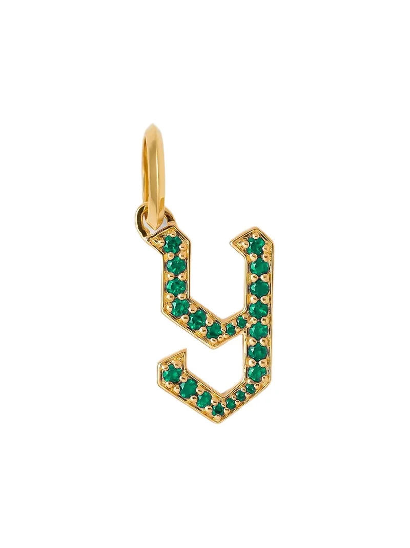 Jennifer Fisher Jennifer Fisher Capital Gothic Letter Charm with Pavé Gemstones Emerald / Y