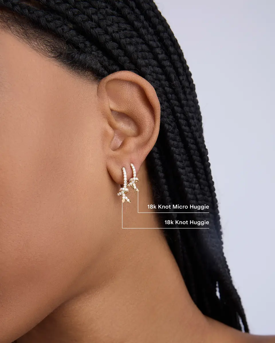 Jennifer Fisher Jennifer Fisher Knot Micro Huggie with Pavé White Diamonds Left Ear / 18K Yellow Gold | Thumbnail 2 Jennifer Fisher Jennifer Fisher Knot Micro Huggie with Pavé White Diamonds Left Ear / 18K Yellow Gold | Thumbnail 2