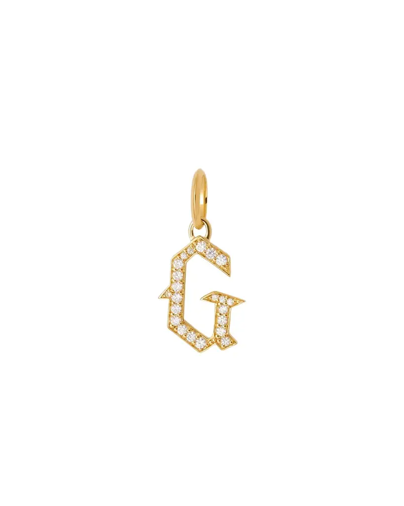Jennifer Fisher Capital Gothic Letter Charm with Pavé White Diamonds G / 18K Yellow Gold