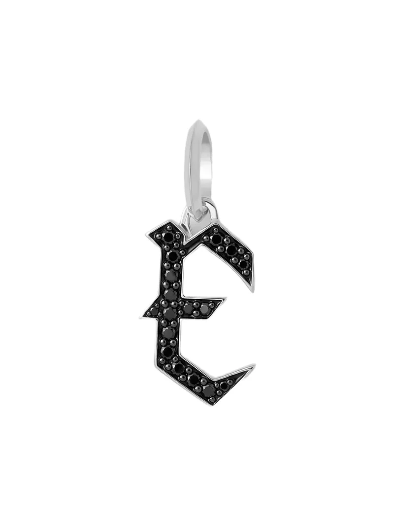 Jennifer Fisher Capital Gothic Letter Charm with Pavé Black Diamonds 18K White Gold / E Jennifer Fisher Capital Gothic Letter Charm with Pavé Black Diamonds 18K White Gold / E
