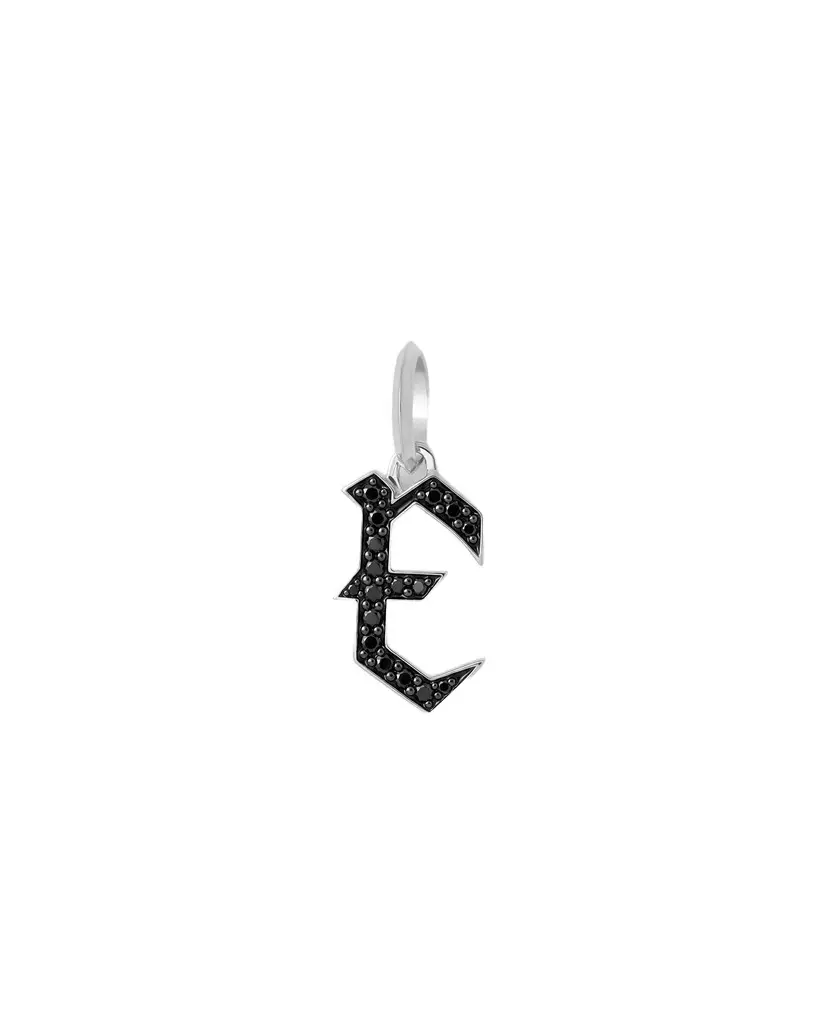 Jennifer Fisher Capital Gothic Letter Charm with Pavé Black Diamonds 18K White Gold / E Jennifer Fisher Capital Gothic Letter Charm with Pavé Black Diamonds 18K White Gold / E