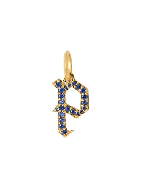 Jennifer Fisher Jennifer Fisher Capital Gothic Letter Charm with Pavé Gemstones Blue Sapphire / P