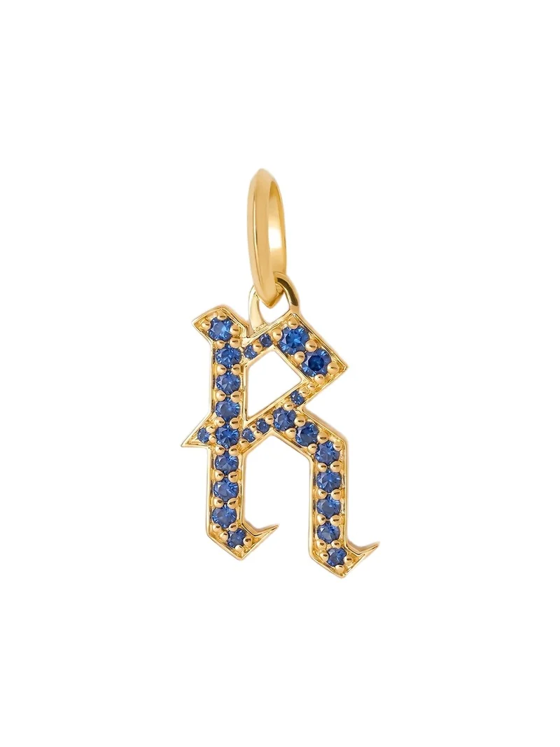 Capital Gothic Letter Charm with Pavé Gemstones Blue Sapphire / R Capital Gothic Letter Charm with Pavé Gemstones Blue Sapphire / R