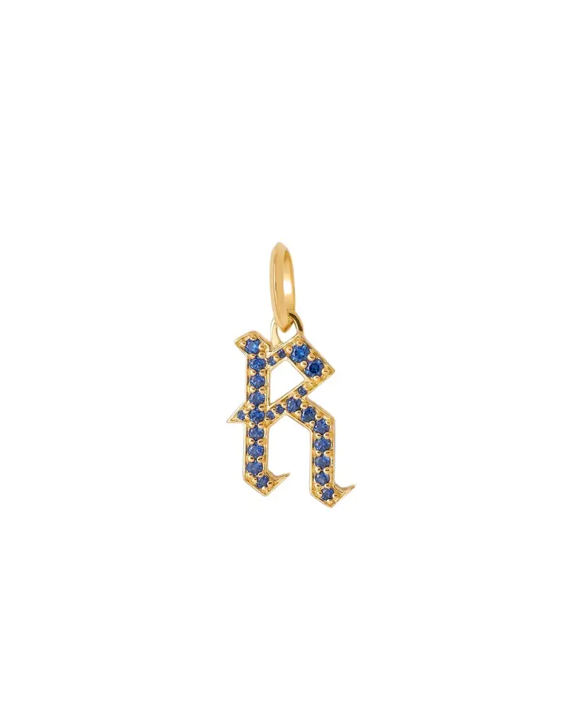 Jennifer Fisher Jennifer Fisher Capital Gothic Letter Charm with Pavé Gemstones Blue Sapphire / R