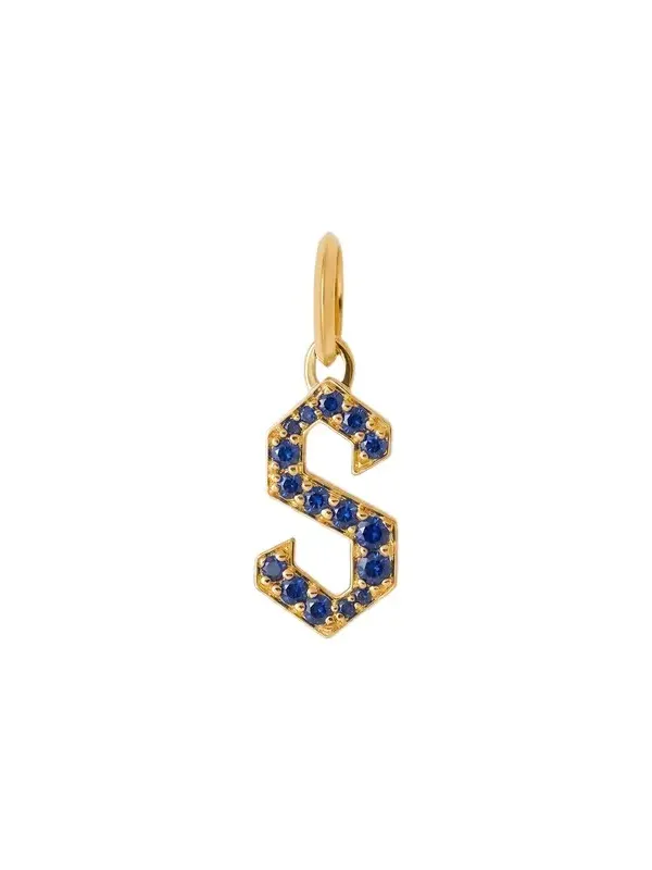 Jennifer Fisher Jennifer Fisher Capital Gothic Letter Charm with Pavé Gemstones Blue Sapphire / S