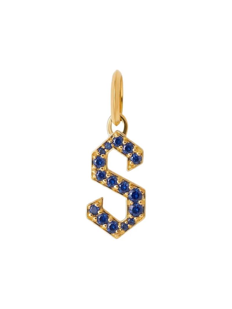 Capital Gothic Letter Charm with Pavé Gemstones Blue Sapphire / S Capital Gothic Letter Charm with Pavé Gemstones Blue Sapphire / S