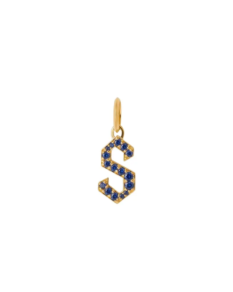 Jennifer Fisher Jennifer Fisher Capital Gothic Letter Charm with Pavé Gemstones Blue Sapphire / S