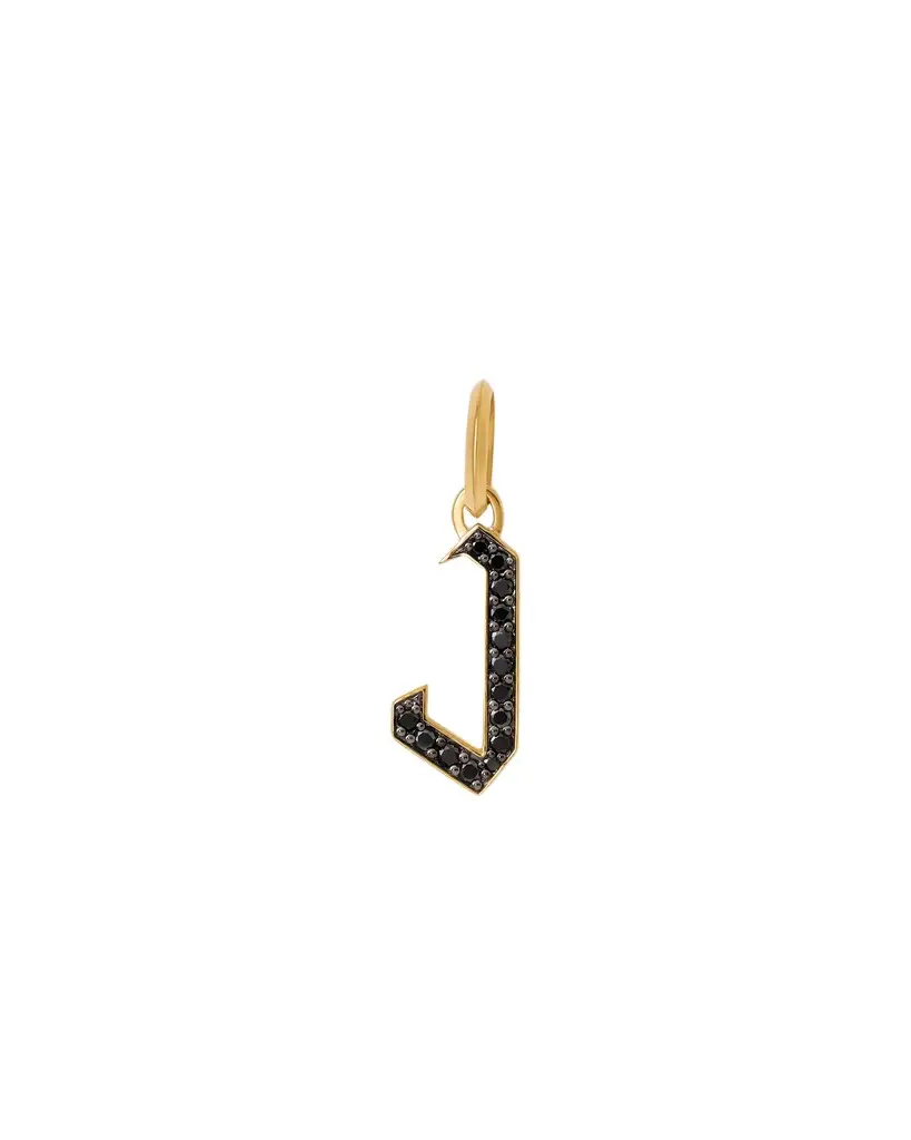 Jennifer Fisher Jennifer Fisher Capital Gothic Letter Charm with Pavé Black Diamonds 18K Yellow Gold / J