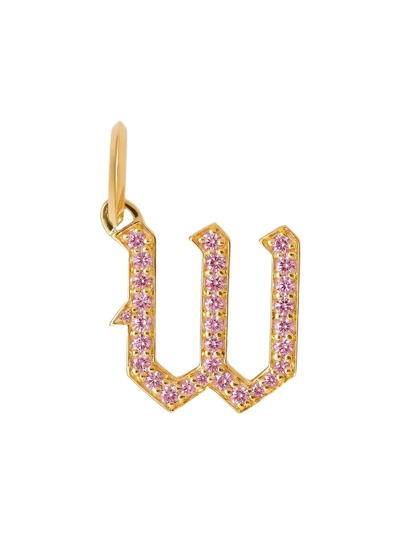 Jennifer Fisher Capital Gothic Letter Charm with Pavé Gemstones Pink Sapphire / W