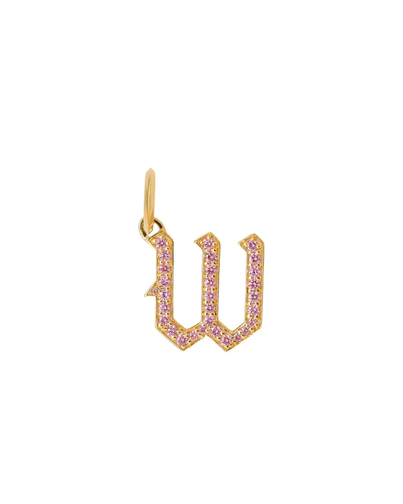 Jennifer Fisher Capital Gothic Letter Charm with Pavé Gemstones Pink Sapphire / W Jennifer Fisher Capital Gothic Letter Charm with Pavé Gemstones Pink Sapphire / W