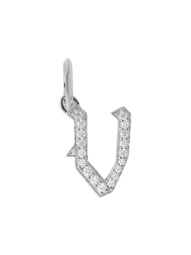 Jennifer Fisher Capital Gothic Letter Charm with Pavé White Diamonds V / 18K White Gold Jennifer Fisher Capital Gothic Letter Charm with Pavé White Diamonds V / 18K White Gold