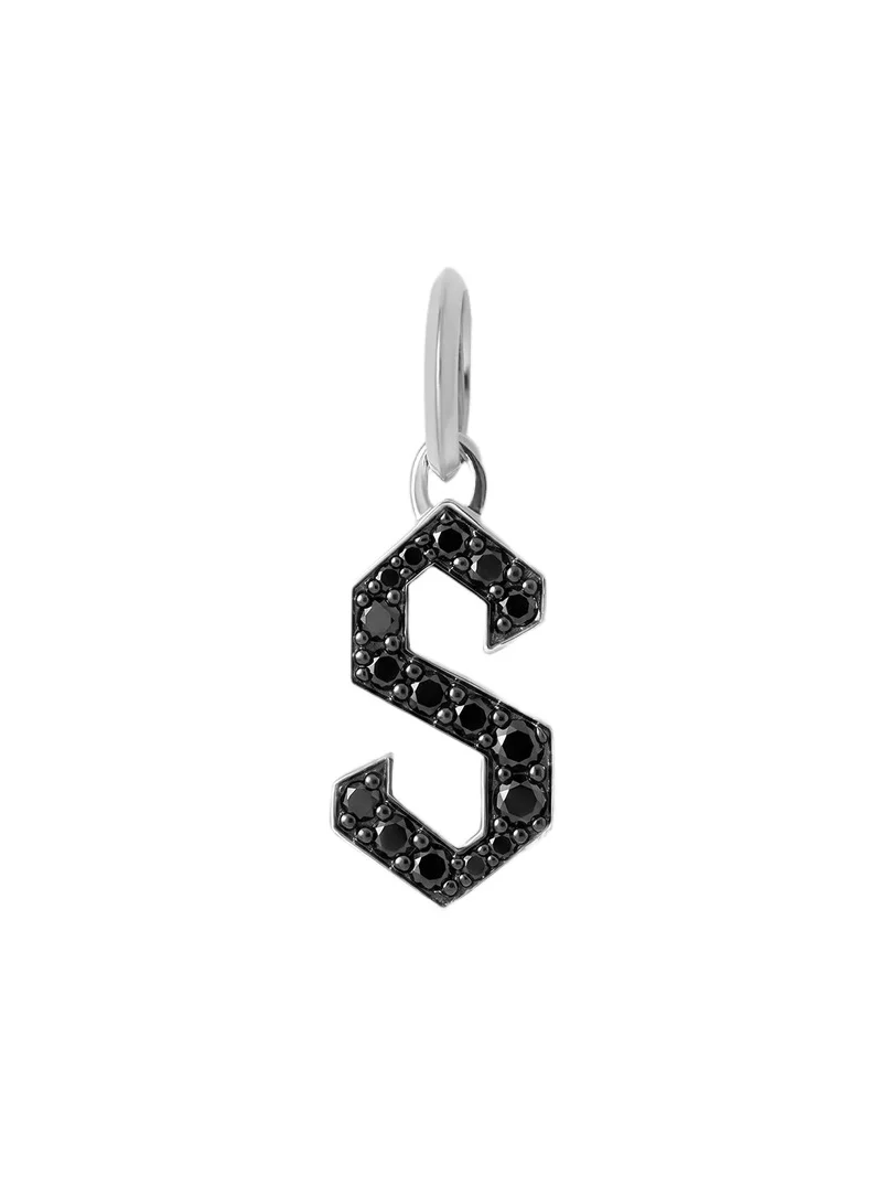 Jennifer Fisher Capital Gothic Letter Charm with Pavé Black Diamonds 18K White Gold / S Jennifer Fisher Capital Gothic Letter Charm with Pavé Black Diamonds 18K White Gold / S